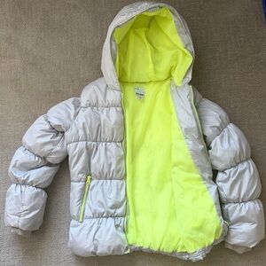 Old Navy Kid's Silver-ish grey with Neon-yellow Puffer Jacket -sz 10-12 (large)
